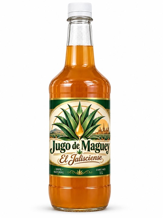 Jugo de maguey por mayoreo: botella de 1 litro de Jugo de Maguey El Jalisciense, caja de 40 piezas